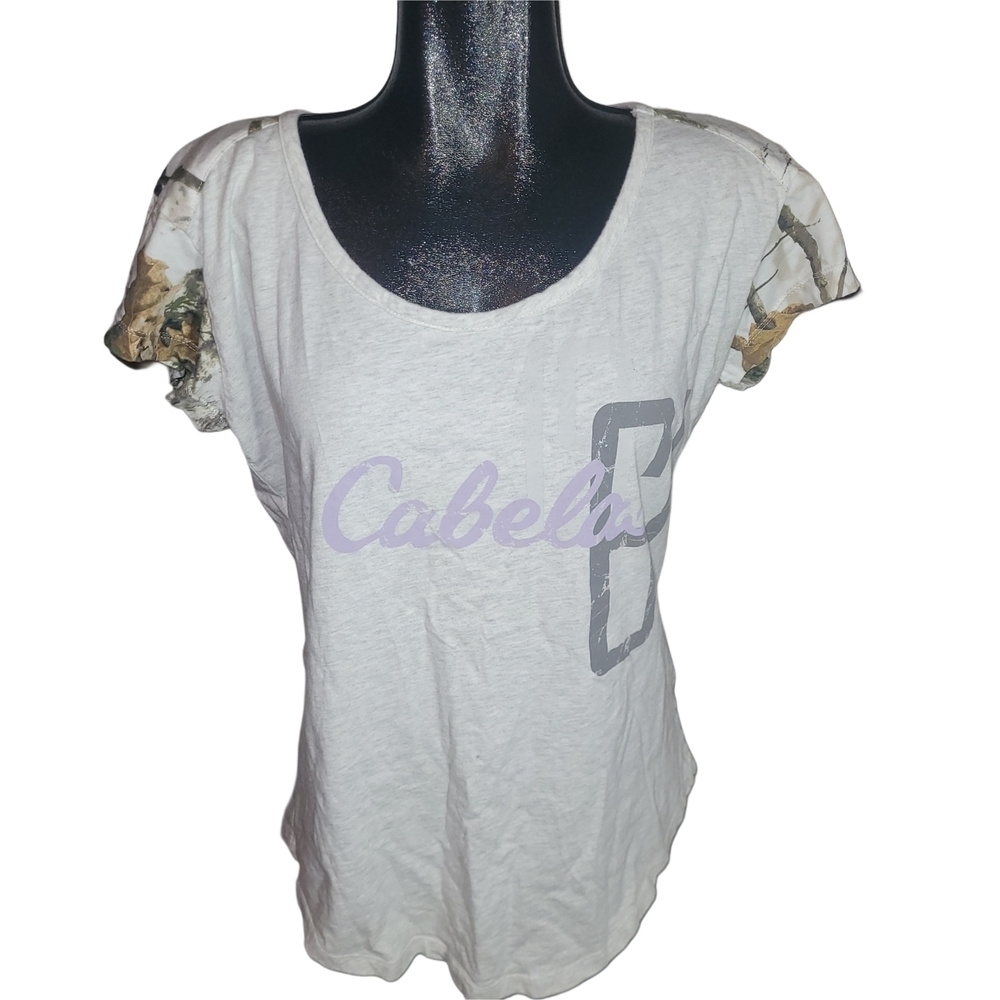 Cabela's Gray Short Sleeve Camo Detail Top Size M